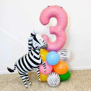 Party Animal Balloons, Zebra Balloon, Party Animal, Party Animal Birthday, Party Animal Theme, Zebra Birthday, Wild & Three, Safari party