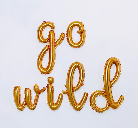 Go Wild Balloon Letters, script balloon letters, gold script balloons, go wild birthday, party animal theme, safari party, go wild theme, Il_570xn