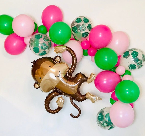 Jungle Balloon Garland, Monkey Balloons, Jungle Balloon, Jungle Party, Palm Leaf Balloon, Palm Leaf Print, Girl Monkey Birthday,Monkey Party Il_570xn