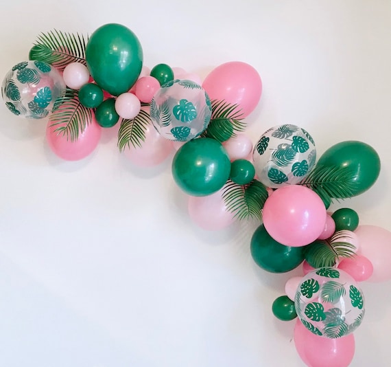 Palm Leaf Balloon Garland, Pink and Green Balloons, Aloha Balloon Garland, Palm Leaf Decor, Palm Leaf Print, Palm Leaf Balloons, Palm Leaf Il_570xn
