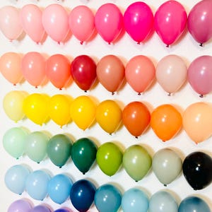 Puede incluir: Una pared decorada con un arco&iacute;ris de globos de varios colores, incluyendo beige, rosa, rojo, naranja, amarillo, verde, azul, morado y negro.