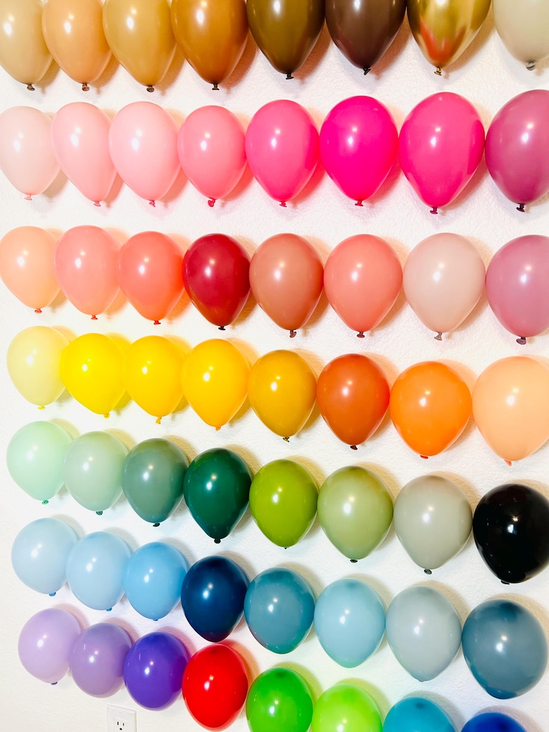Puede incluir: Una pared decorada con un arco&iacute;ris de globos de varios colores, incluyendo beige, rosa, rojo, naranja, amarillo, verde, azul, morado y negro.