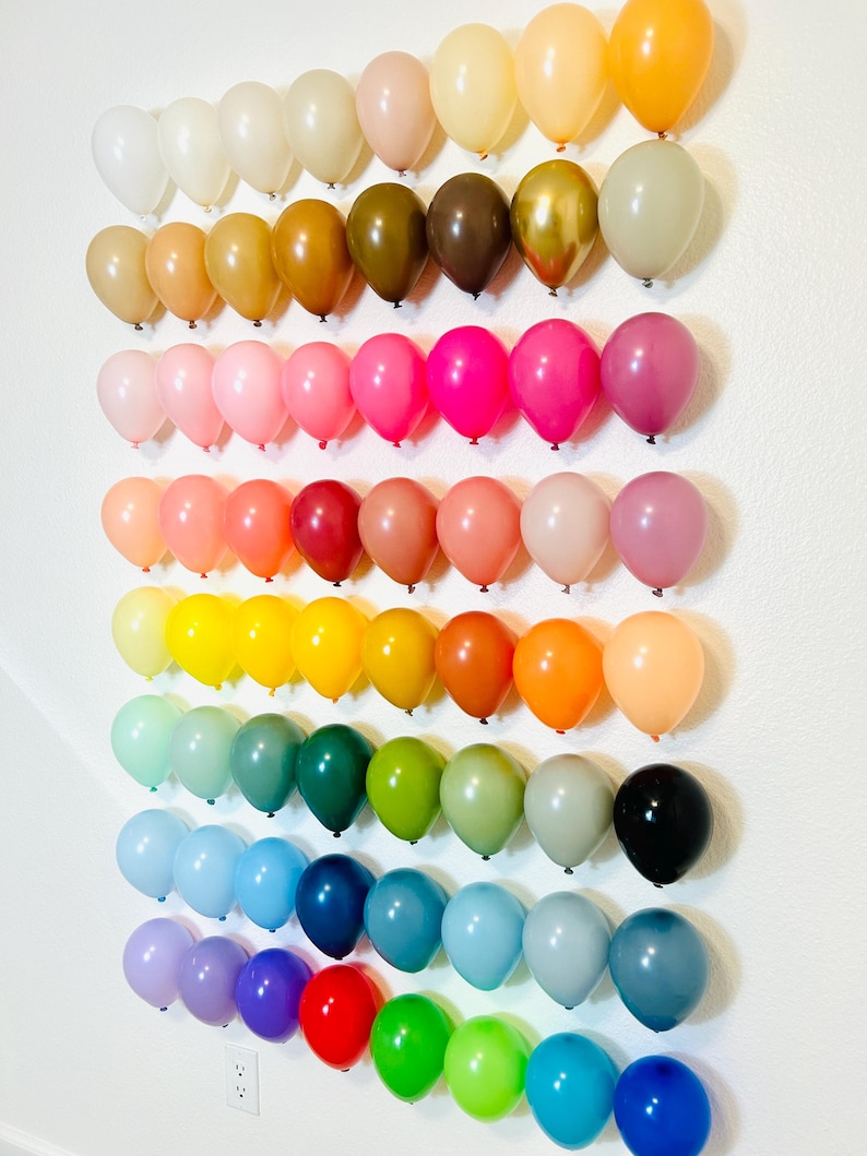 Puede incluir: Una pared decorada con un arco&iacute;ris de globos de varios colores, incluyendo blanco, dorado, marr&oacute;n, rosa, rojo, naranja, amarillo, verde, azul, morado y azul claro.