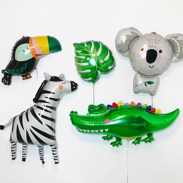 Jungle Animal Balloons, Get Wild Party, Jungle Party, Two Wild Birthday, Party Animal, Alligator balloon, Zebra Balloon, Toucan Balloon,