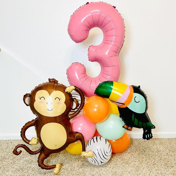 Safari Balloon Jungle Balloon, Safari Birthday, Monkey Balloon, Toucan Balloon, Party Animal, Party Animal Birthday, Two Wild, Wild & Three