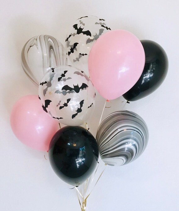 Pink Halloween Balloons, Girl Halloween Balloons, Halloween Kid Parties, Halloween Party Decor, Bat balloons, Pink Halloween, Pink and Black Il_570xn