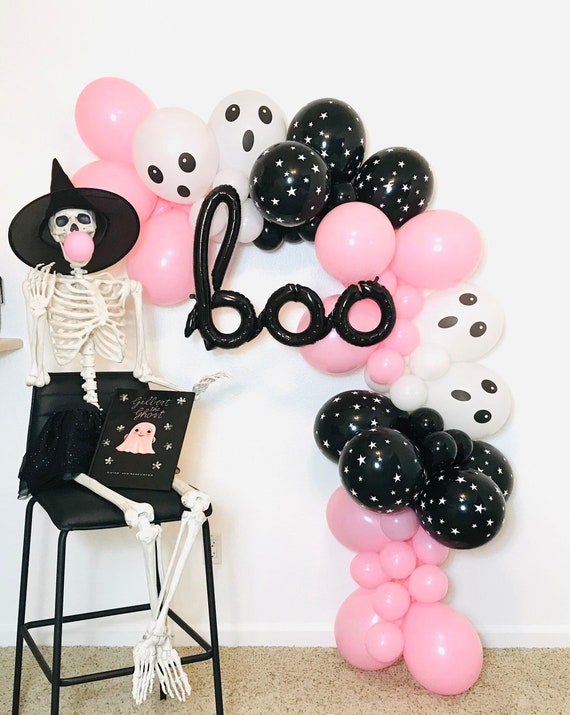 Pink Halloween Balloon Garland, Pink Halloween, Boo Day, Boo, Pastel Halloween, Pink Halloween Garland Boo Balloon Pink Black Halloween Il_570xn