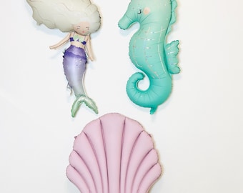 Seashell Balloon Mermaid Birthday Mermaid Party Sea Shell Party Under the Sea Party Under the Sea Birthday Seahorse Birthday