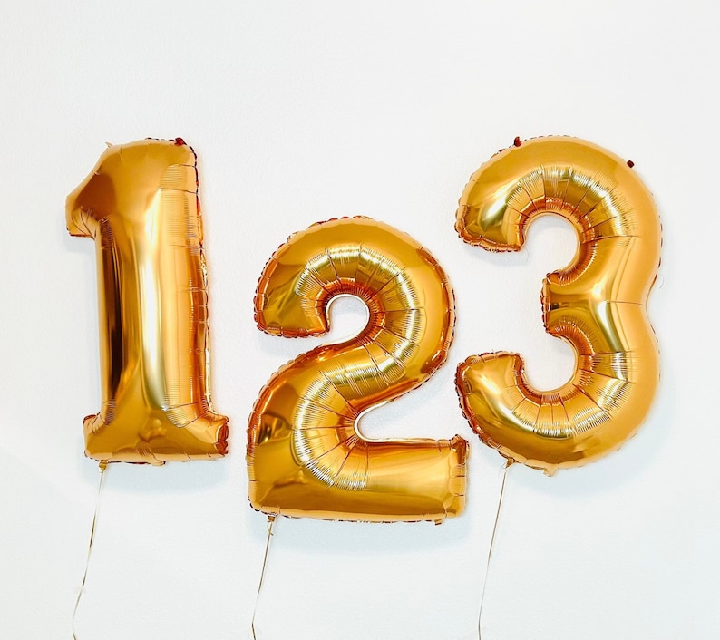 Gold Number Balloon, 2023 Balloons, Class of 2023 Party, Large Gold Numbers, Gold 1, Gold 2, Gold 3, Gold 4, Gold 5, Gold 6, Gold 7, image 1