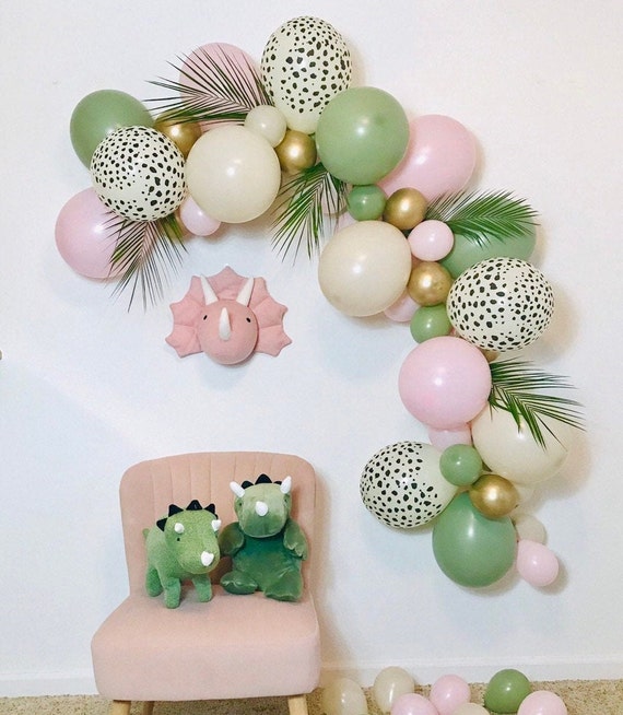 Pastel Green Blue Chrome Balloons Set Dinosaur Birthday Baby