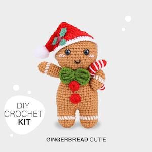 Christmas DIY Crochet Kit for Beginners: Gingerbread Man Amigurumi. All materials included | Video Tutorial & printed Manual. Great gift!