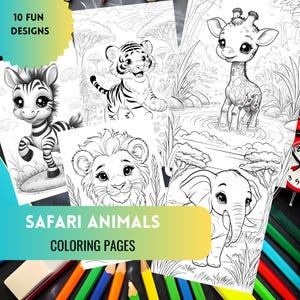 Coloring Book Safari Animals Coloring pages African Animals for Kids Adults Toddlers Homeschool Cute Animals Jungle Instant Download