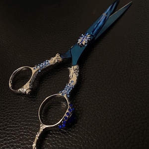 6 Inch Elegant Blue Crystal Hair Cutting Scissors