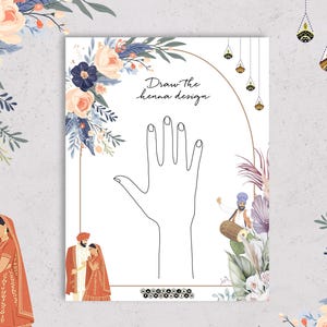 Draw the Bridal Henna Indian Bridal Shower Game in 2 sizes, Desi Bridesmaids, South Asian Wedding, Dulhan Punjabi Wedding Shower Game