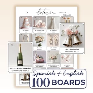 Bridal Shower Loteria Game: Spanish and English Bilingual, 100 Boards (Printable PDF)
