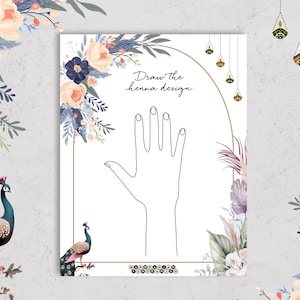 Draw the Bridal Henna Design Desi Bridal Shower Game in 2 sizes, Desi Bridesmaids Activity, South Asian Wedding, Royal Wedding Shower Game