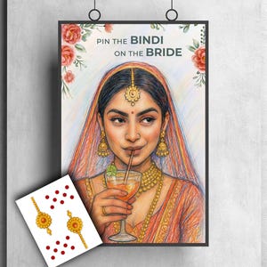 Pin The Bindi On The Bride! Indian Bridal Shower Games, Blind Fold Mehndi Game, Punjabi Wedding Game, Henna night game, Digital Download