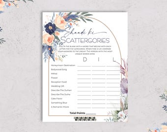 Druckbare Shaadi Scattergories Spiel | Desi Brautparty Spiele | Spaß indische Hochzeitsaktivität | Mehndi Sangeet Spiele | Sofort Download