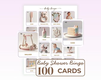 Blue Baby Shower Bingo Game Printable, 100 Unique Cards, It's a Boy Baby Shower Activity, Pastel Blue Gender Neutral Minimalist Games