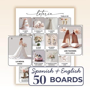 Bridal Shower Loteria Game: Spanish and English Bilingual, 50 Boards (Printable PDF)