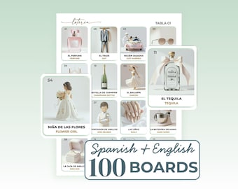 Teal Bilingual Bridal Shower Bingo, Loteria de Despedida de Soltera, 100 Unique Cards, Spanish and English Wedding Games, Digital Download