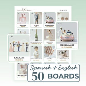 Bridal Shower Loteria Game: 50 Spanish-English Boards (Printable PDF)