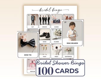 Printable Bridal Shower Bingo Game, 100 Unique Wedding Bingo Cards, Bridal Shower Activities, Instant Download, Minimalist Wedding Games