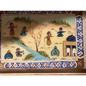 VTG Persian Miniature Painting On Camel Bone Panel In Khatam Frame 6" X 4" OOAK image 3