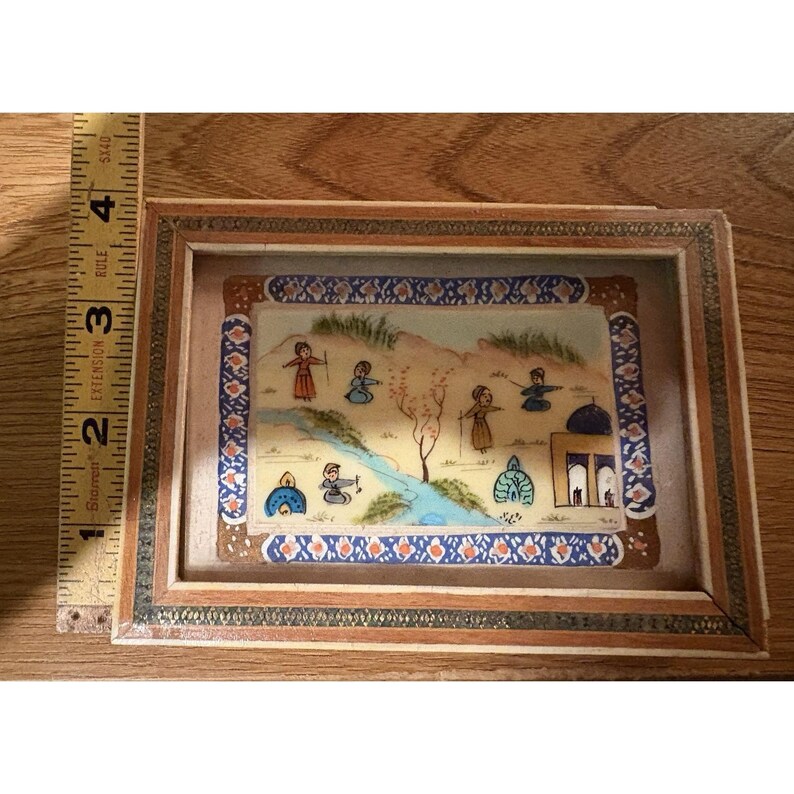 VTG Persian Miniature Painting On Camel Bone Panel In Khatam Frame 6" X 4" OOAK image 8