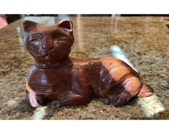 Vintage Wooden Cat Puzzle 3D Figure Numerous Pieces Great Details 7" X 4"