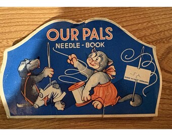 Vintage Our Pals Needle Book With Needles Germany Cat & Dog