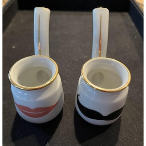 Rare JKW Germany Bavaria His & Hers Pipe Shot Glasses Mustache Lips