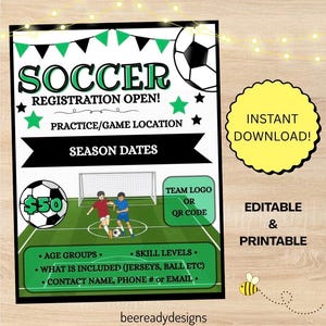 Fall Soccer Registration Flyer Template. Youth Sports Sign Up Form. Editable Canva Digital Design. Printable Soccer Sheet.