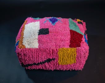Vibrant Pink Moroccan Wool Pouf, Floor Cushion, Geometric Boho  Ottoman, Square Floor Pillow 24x24x8