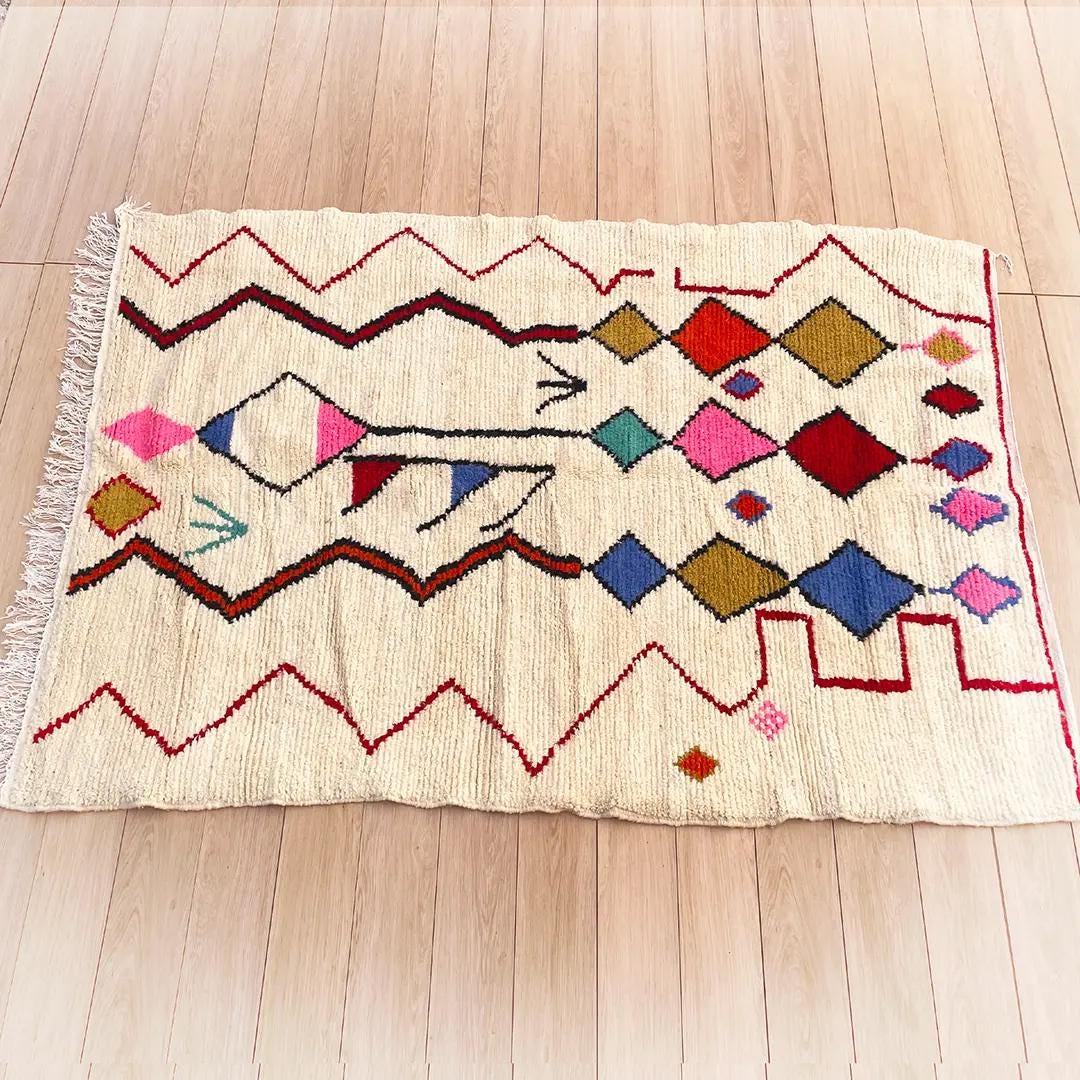 モロッコウールラグ 手織り 多色 カラフル アジラルラグ154x212cm