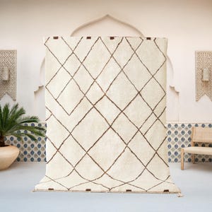 Handcrafted Beni Mrirt Wool Rug: Brown Diamond Moroccan Design