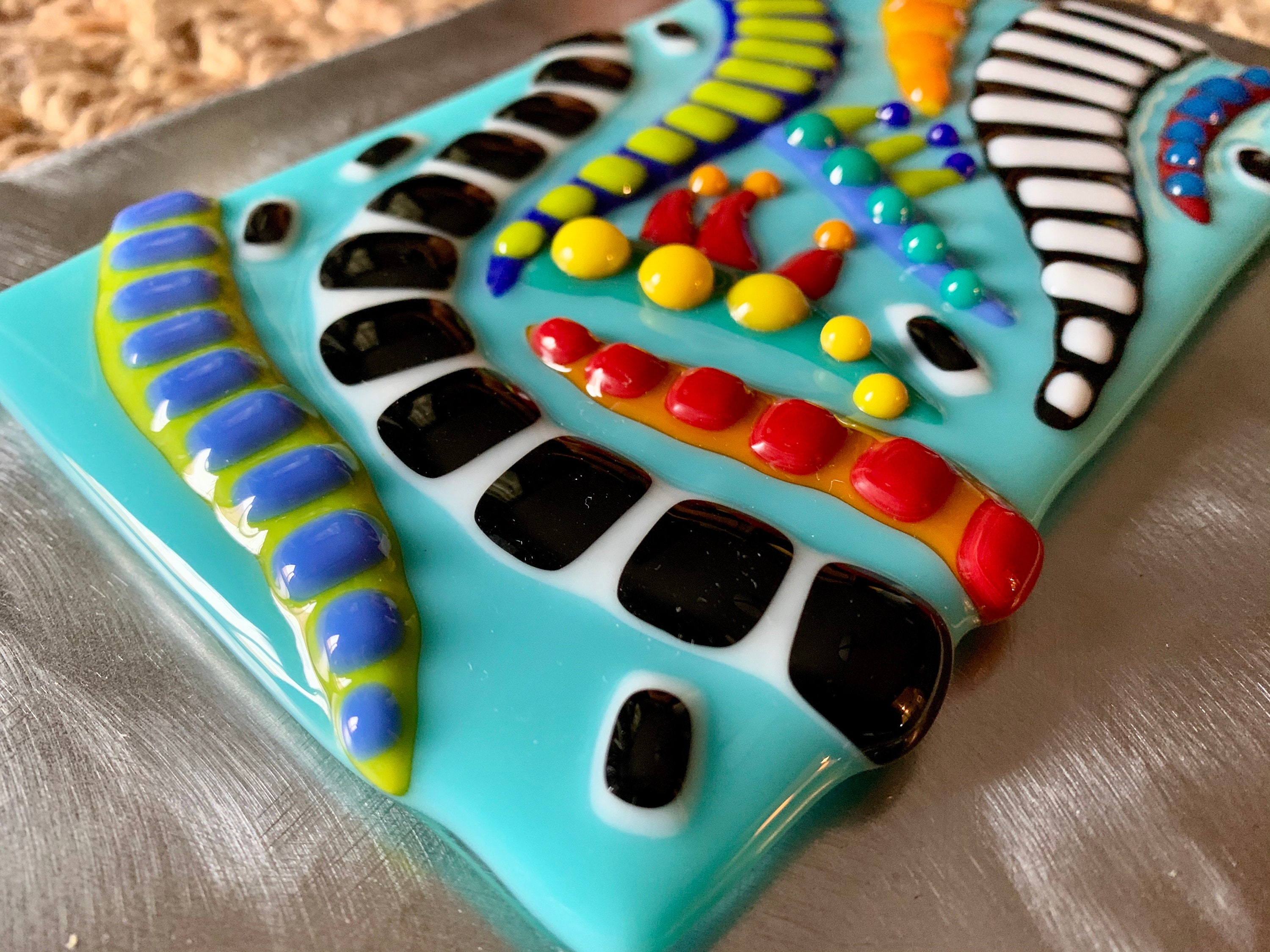 Glass Art Modern Texture Sculpture Bright Fused Etsy