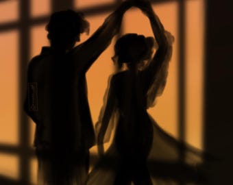 Romance at sunset - wallpaper and sticker
