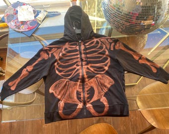 Bleach Painted Skeleton and Wings Zip-up Hoodie - Etsy