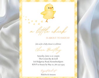 Küken ist im Begriff, Babyparty-Einladungsvorlage zu schlüpfen: Gelber Frühling Evite (druckbare digitaler Download, 5x7 ")"