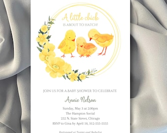 Küken ist im Begriff, Babyparty-Einladungsvorlage zu schlüpfen: Gelb Gender Neutral Invite (druckbare digitale Datei, 5x7-Zoll)