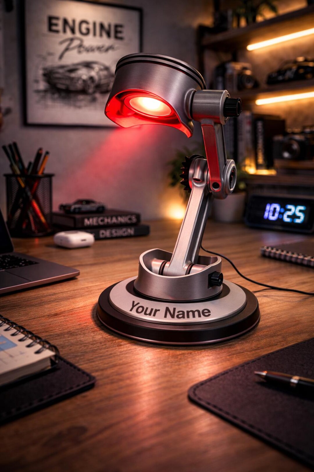 Desk Engine Engine Piston RGB Desk Lamp – Customizable Name Base, Mechanical Gamer ...
