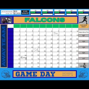 Editable Football Squares Pool Chart: Game Day Party (PDF Template)
