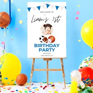 Cartello di benvenuto per festa di compleanno a tema sportivo per neonato stampato + spedito, poster sportivo, festa di compleanno a tema sportivo per bambini da 1 a 6 anni