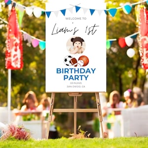 Poster sportivo, cartello di benvenuto per festa di compleanno a tema sportivo per neonato stampato + spedito, festa di compleanno a tema sportivo per bambini da 1 a 6 anni