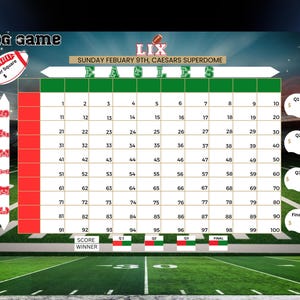 Super Sunday Bowl Pool Game Large Big Game Football Squares 100 Squares Football Pool 2025 Super Bowl Pool LIX Team Instant download
