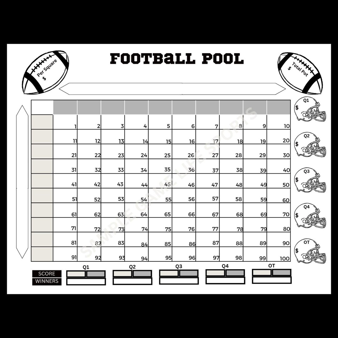 Static Pool Chart Football Squares Pool Chart, 100 Squares: Instant Download Fundraiser ...
