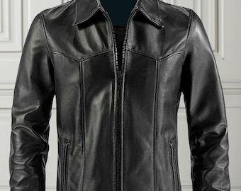 Men’s Handmade Black Genuine Leather Jacket Slim Fit Zip Up