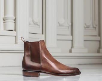 Stivaletti Chelsea da uomo in pelle marrone fatti a mano, classici stivali eleganti slip-on