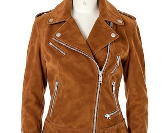 Women’s Tan Leather Coat Genuine Lambskin Minimalist Button Closure Jacket